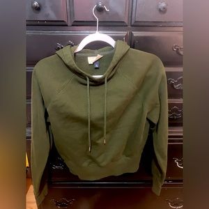 Army green crop hoodie size xs women’s fleece inside